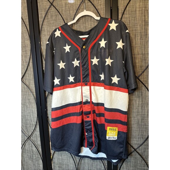 HUGE EXCHANGE JERSEY/ SHIRT. STARS SND STRIPES. SNAP BUTTONS American Flag 3XL - Picture 1 of 12